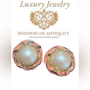 Donald Stannard Vintage Pearl Coral & Gold Enamel Earrings Janis Paige Estate